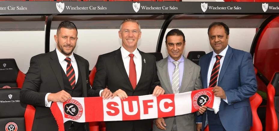 Sheffield United Head of Commercial Paul Reeves, Sheffield United Manager Nigel Adkins, and Winchest