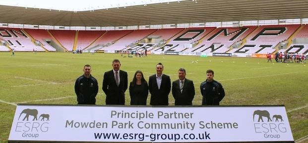 L-R: Garry Law (Mowden Park 1st XV Player) Tony Copsey (ESRG-Group Consultant), Anne Rose (Mowden Pa
