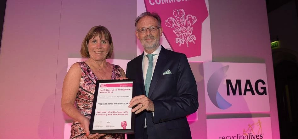 Lindsay Occleston from Roberts Bakery with Ty Jones from DWF and Responsible Business Award 2016