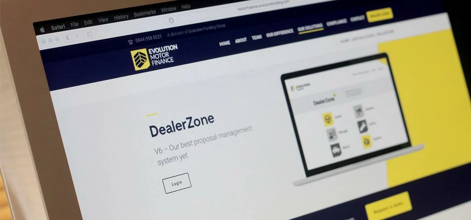 Evolution Funding's new motor finance website, aimed specifically at dealers