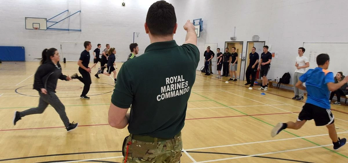  Royal Marines put Redcar & Cleveland College students through their paces in a special demonstratio