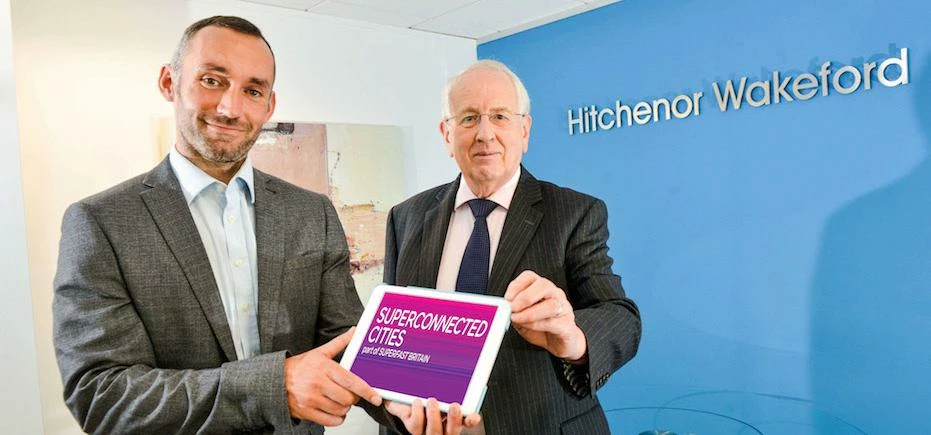 Hitchenor Wakeford Chairman Paul Spetch with Mark Durham, Connection Voucher Scheme Manager for Wes