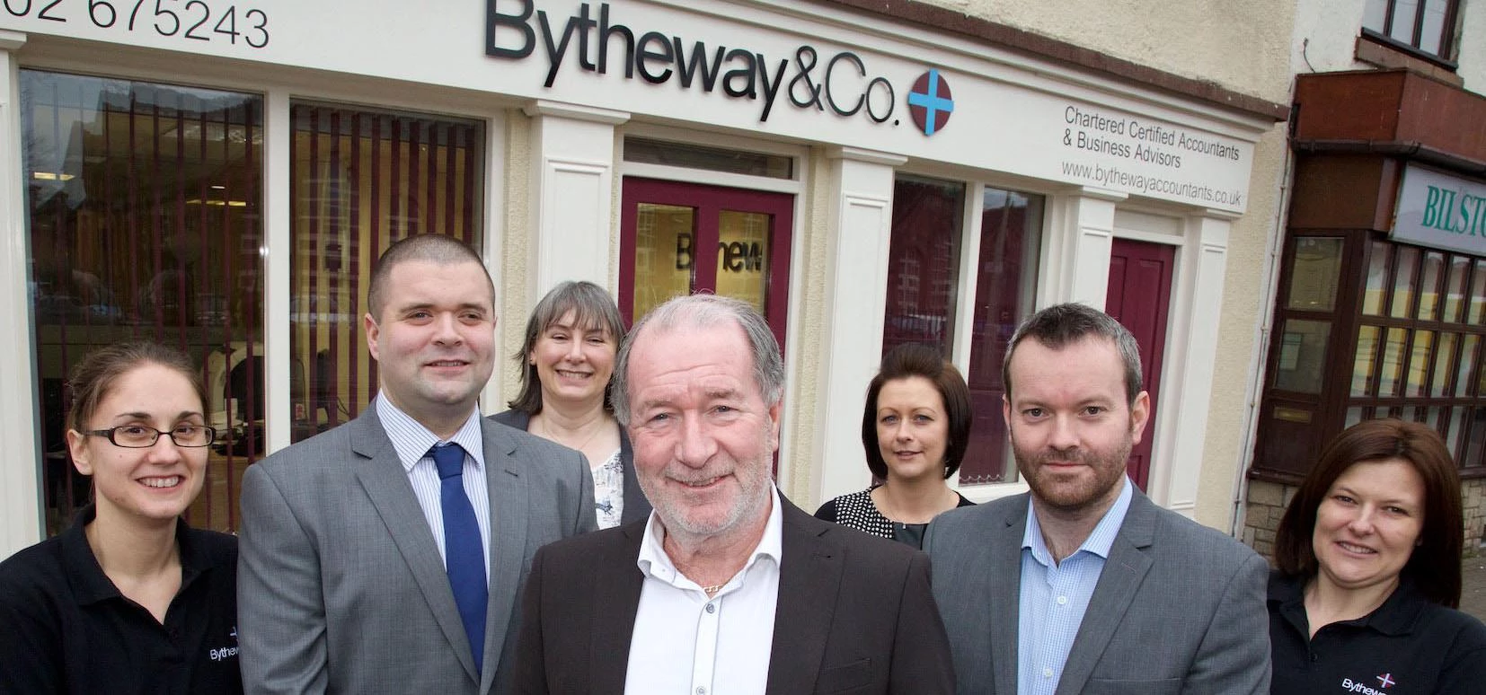 New home: (l-r) Hannah Duerdin, Dan Bytheway, Alison Murray, Reg Bytheway, Helen Kershaw, Dave Bythe