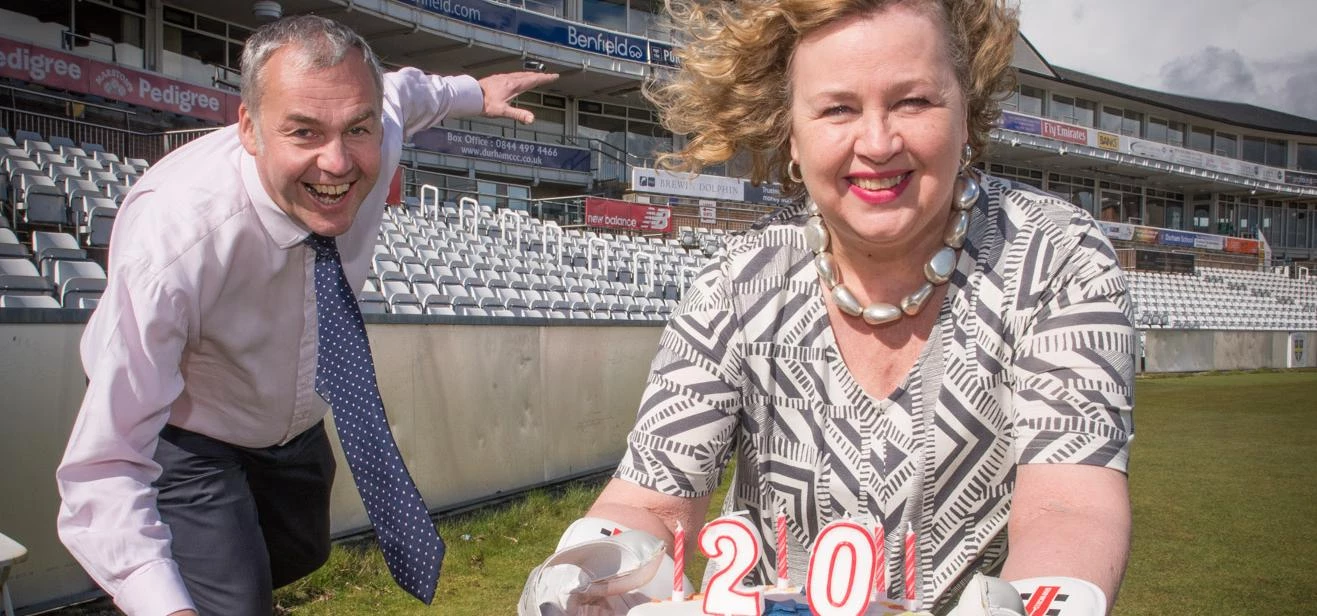 David Harker of DCCC and Barbara Gubbins of CDCF get set for Durham's 20th birthday party