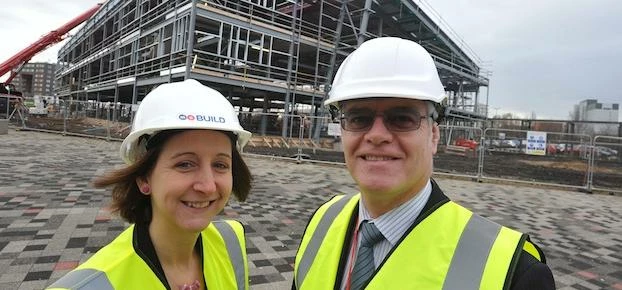 Zoe Lewis, Middlesbrough College principal and chief executive, and Ian Smith, STEM director, watch 
