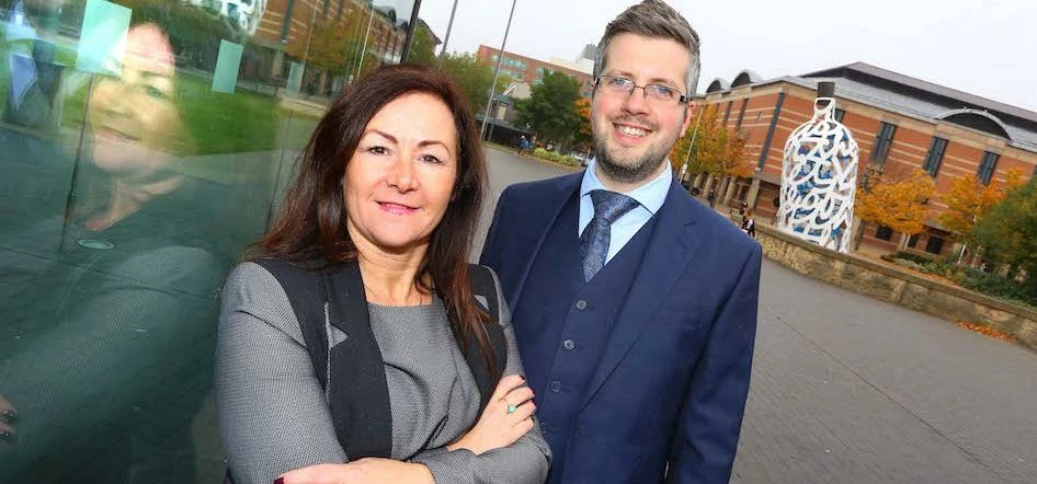 Julie Skipp, Manager of The Education Network’s new Middlesbrough office with Lewis Price, Regional 