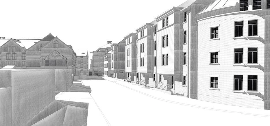 Architects drawing showing the new student development. 