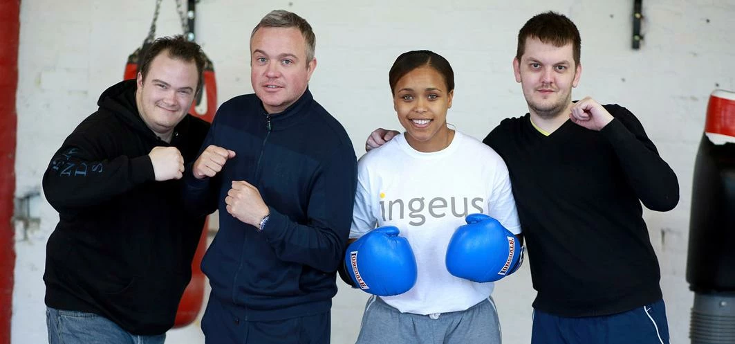 Local jobseekers in fighting spirit, with Richie Ellison from Ingeus and boxing champion Natasha Jon
