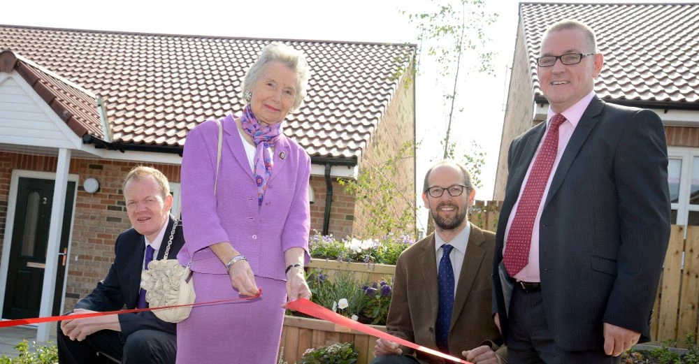 Kit Bartram’s Widow Jo Bartram, who officially opened the scheme; with sons Robert Bartram, and Edw