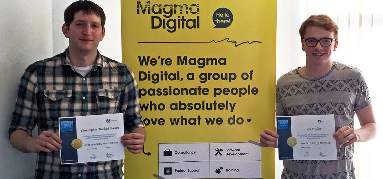 Magma Digital's Two New Zend Certified PHP Engineers: Chris Brown (left) & Liam Walder (right)
