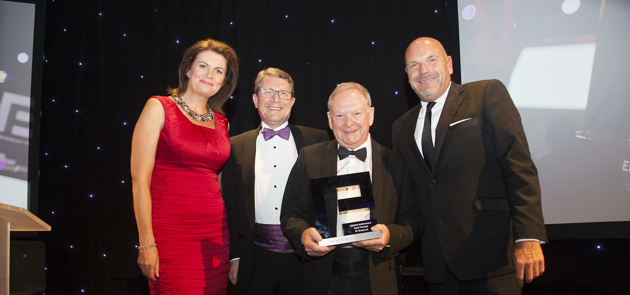 Winner of the Lifetime Achievement award, Geoff Turnbull (third left) with event host Julia Hartley-