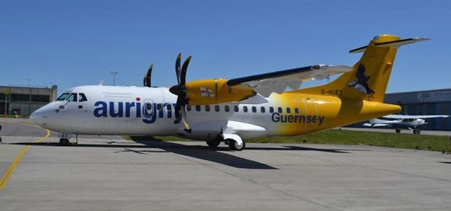 Aurigny ATR42-500 aircraft which will operate the Leeds Bradford® Airport route to Guernsey in 2016.
