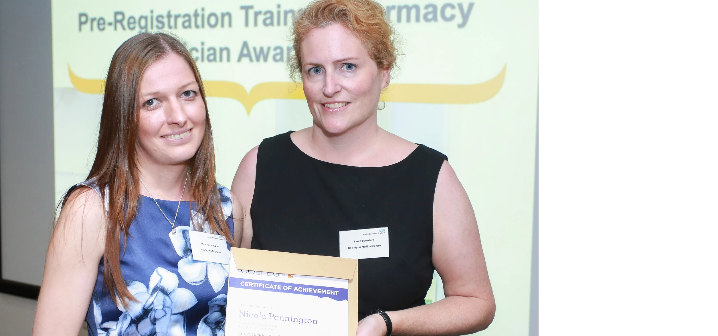 Nicola collecting her award with from Laura Beresford, systems & research manager at Bollington Heal