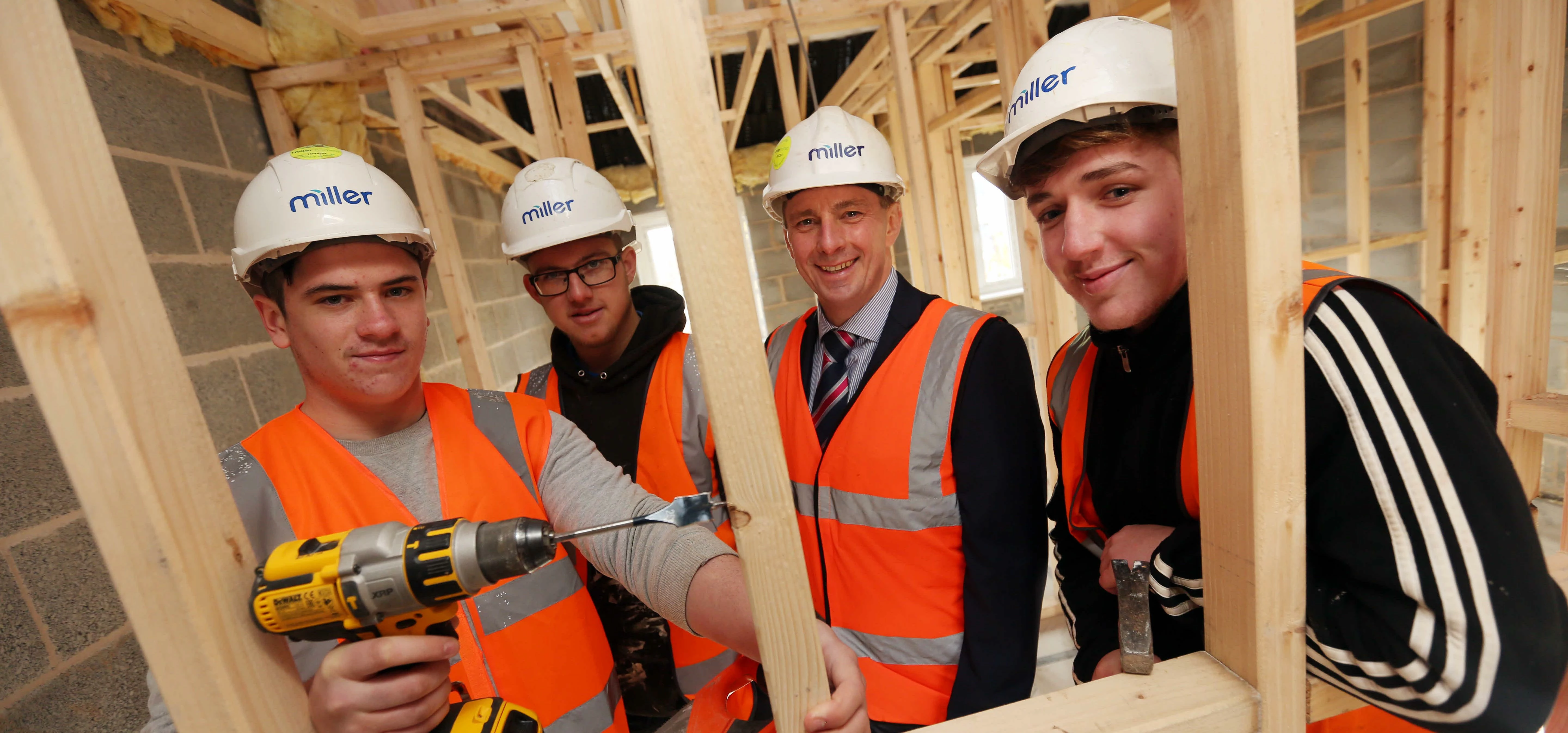 Miller Homes’ Dylan Mason, Callum Dennison, operations director Patrick Arkle and Reegan Chivers