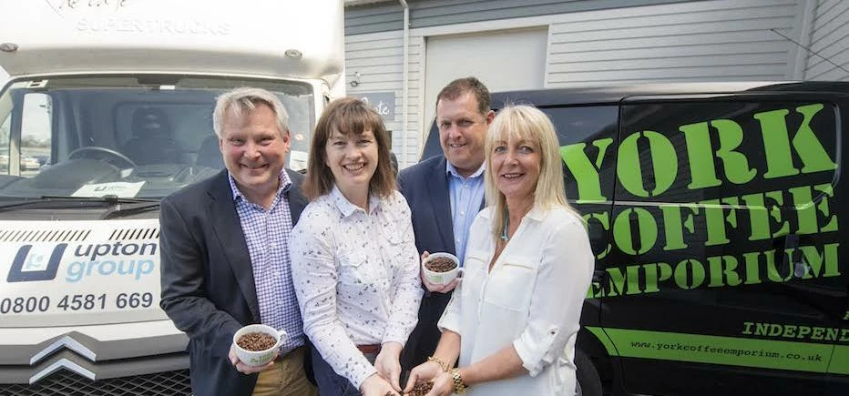 York Coffee Emporium directors Laurence and Philippa Beardmore; Upton Group managing director, Ross