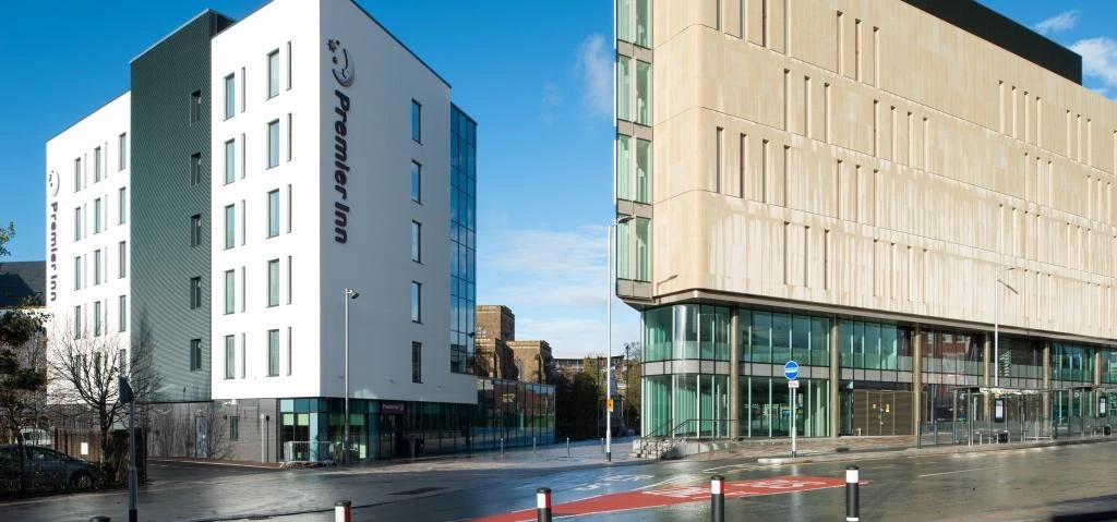 Blackburn's One Cathedral Square (right) pictured alongside the Premier Inn