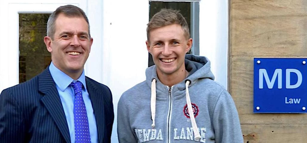 MD Law founder Matthew Dixon (left) with new England cricket captain Joe Root