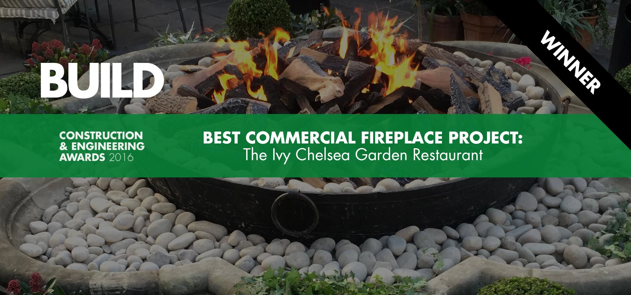 Real Flame's design at Ivy Garden garnered Best Commercial Fireplace Project