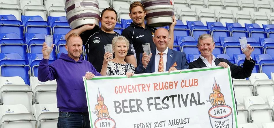 (from left to right) Matt Price, Cliffie Hodgson (Coventry players) Andy Taylor (Merriman Brewery), 