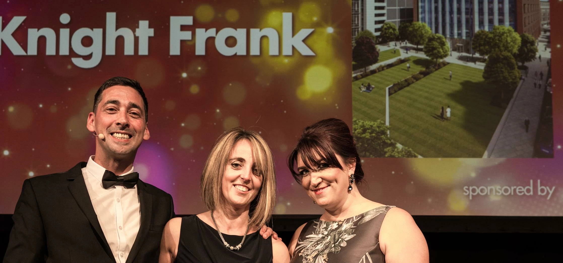 Winners: From left compere Colin Murray, Rebecca Farnsworth of Knight Frank and Emma Dodsley of Ben
