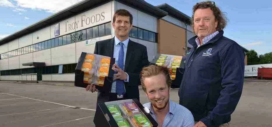 James Kempley (centre) and his father David (right) of Troy Foods with Simon Young of Clarion.