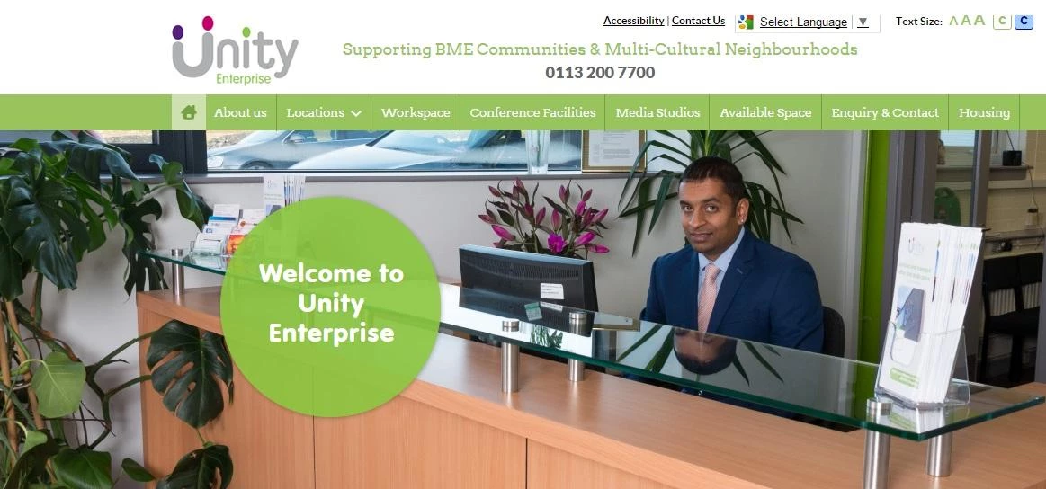 The front page of Unity Enterprise's new website 