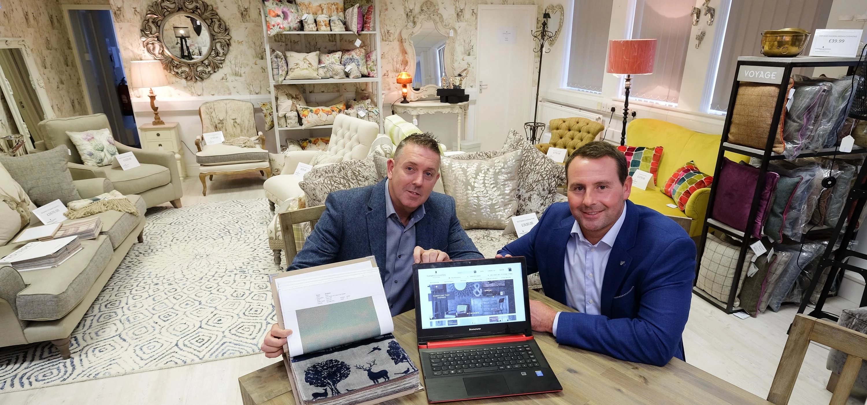 Terence Turnbull and Gareth Thomas in the new showroom at Urlay Nook Road, Eaglescliffe