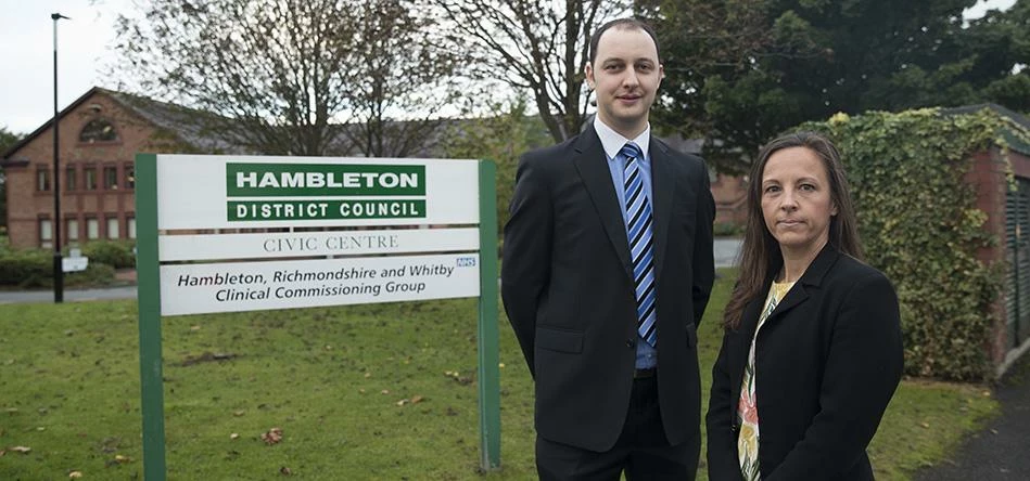 LEGAL SIGN: Pictured outside Hambleton District Council offices, Northallerton, are Harrowells Solic