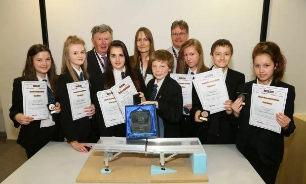 Front - the winning team from Wellfield Community School, left tp right, Jasmine Lily Carter, Georgi