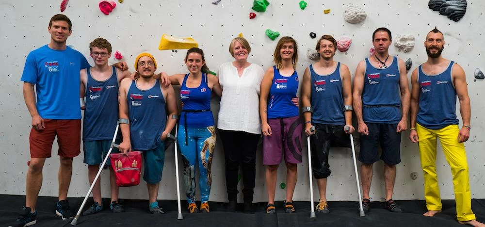 Dianne Yates of Birchall Blackburn Law (centre) with the GB paraclimbing team