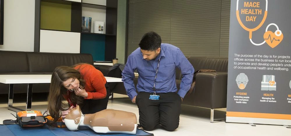 Mace team members receive training on using Cardiac Science defibrillators