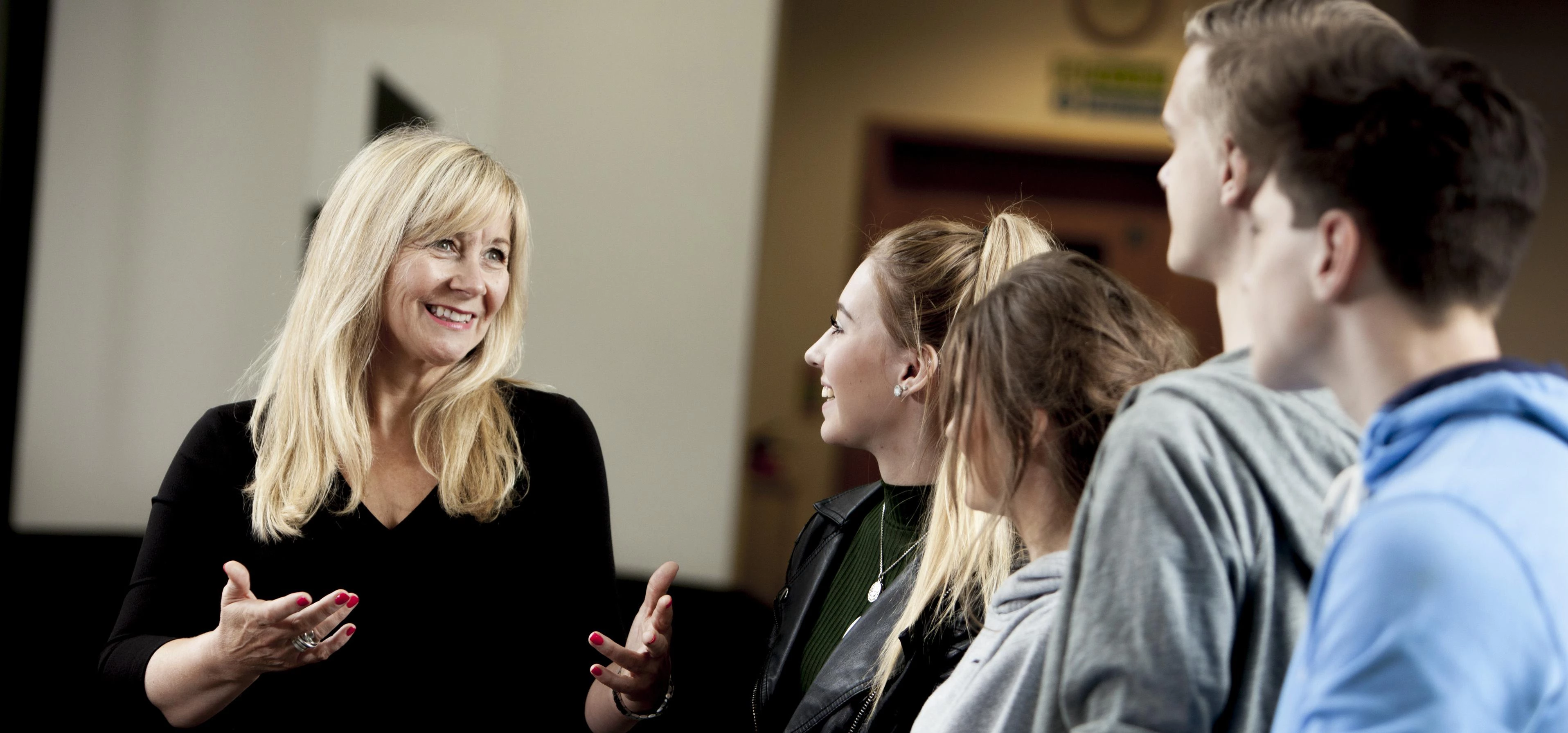 Principal and chief executive of Gateshead College Judith Doyle talks to students
