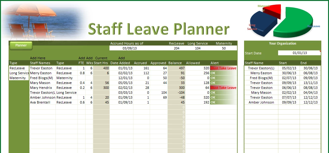 online staff holiday planner