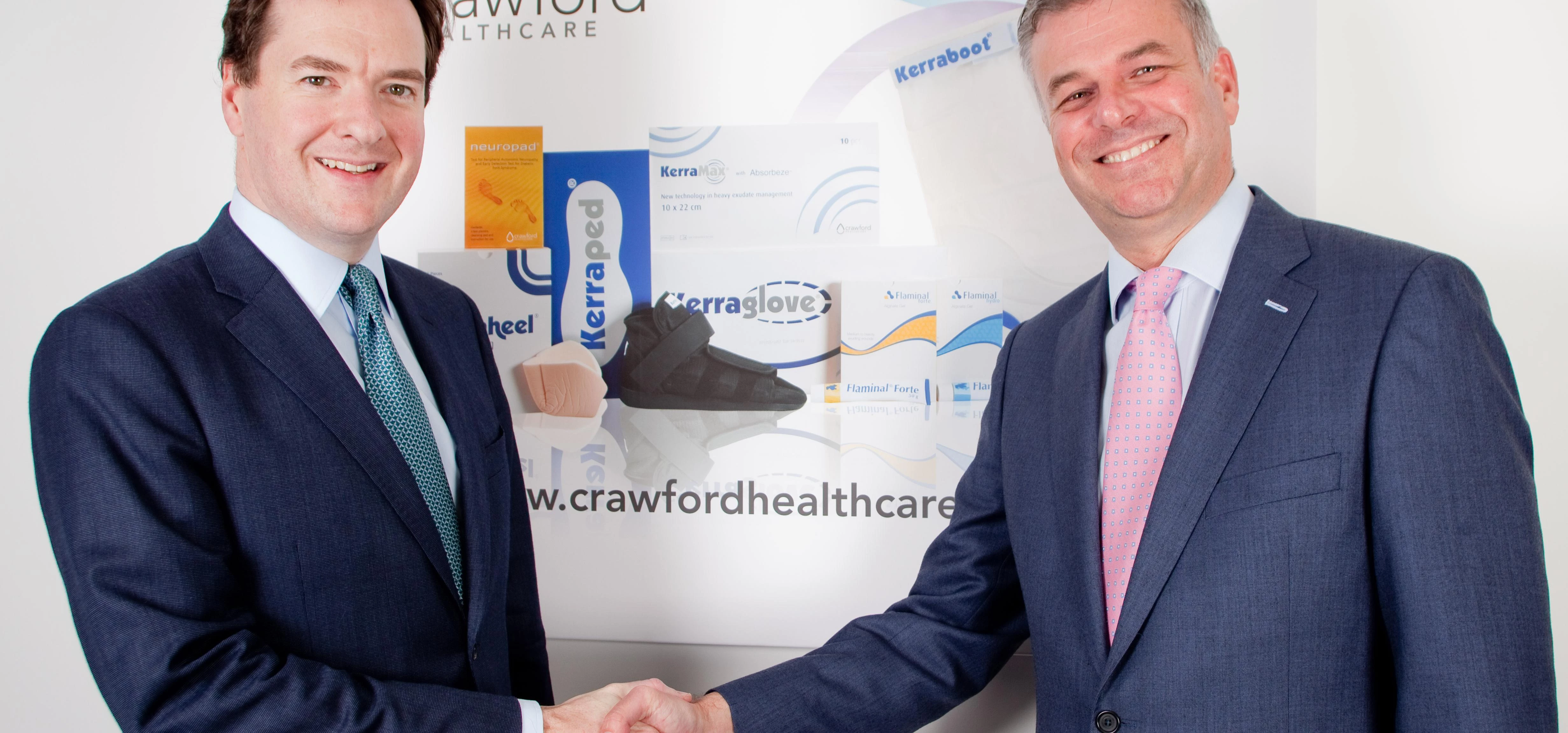 Crawford Healthcare CEO Richard Anderson (right) with Chancellor George Osborne