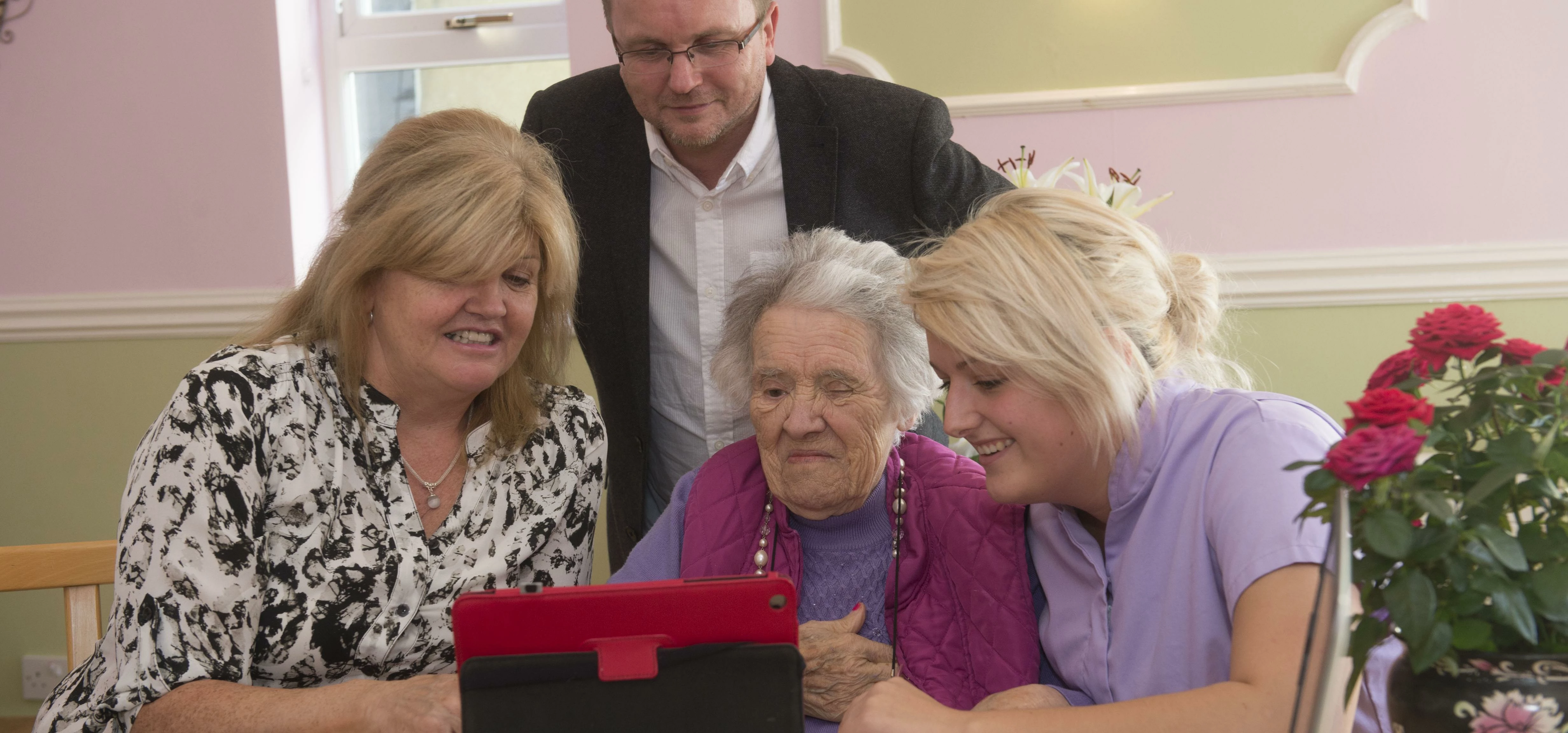 Residents enjoying the broadband connection at the Madog Care Home in Porthmadog