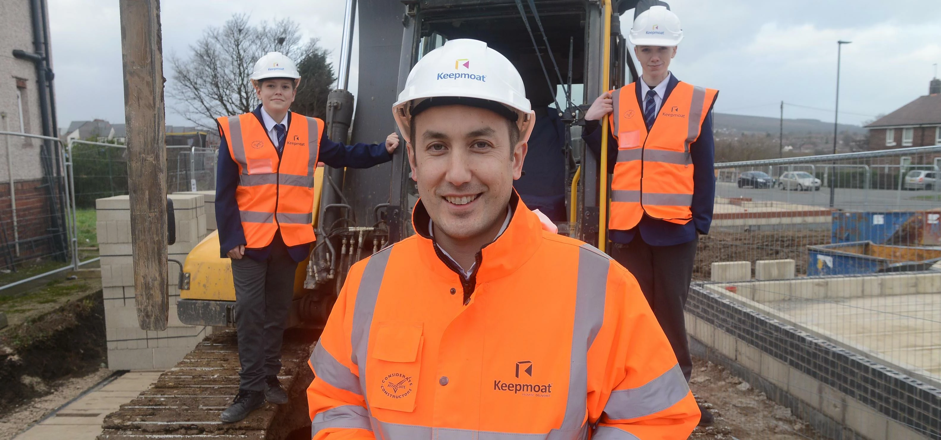 Kye (left) and Luke (right) join Tom Fenton to see work begin on the next phase of development by Sh