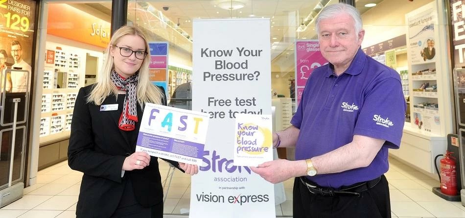 Vision Express Kingston assistant store manager Lisette Fredriksson with Stroke Association ambassad