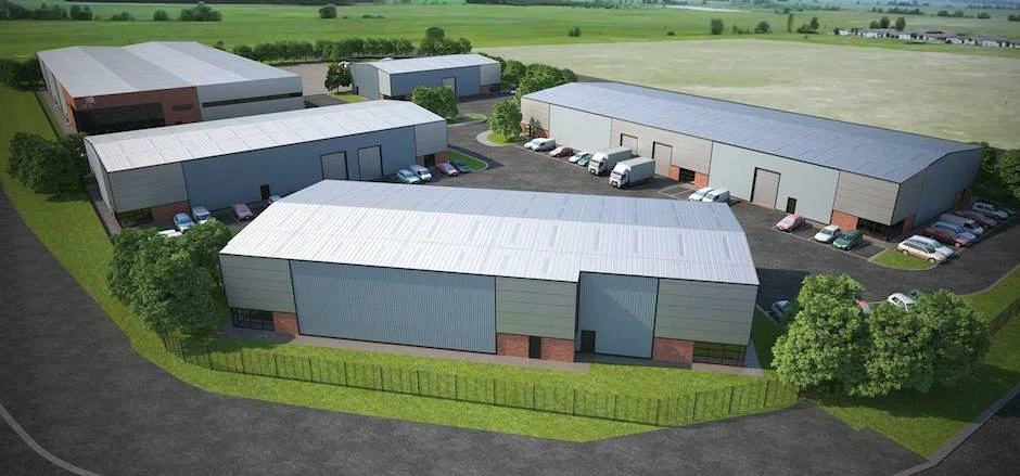 A CGI of the small and medium-sized industrial units at Thornes Farm Industrial Estate.