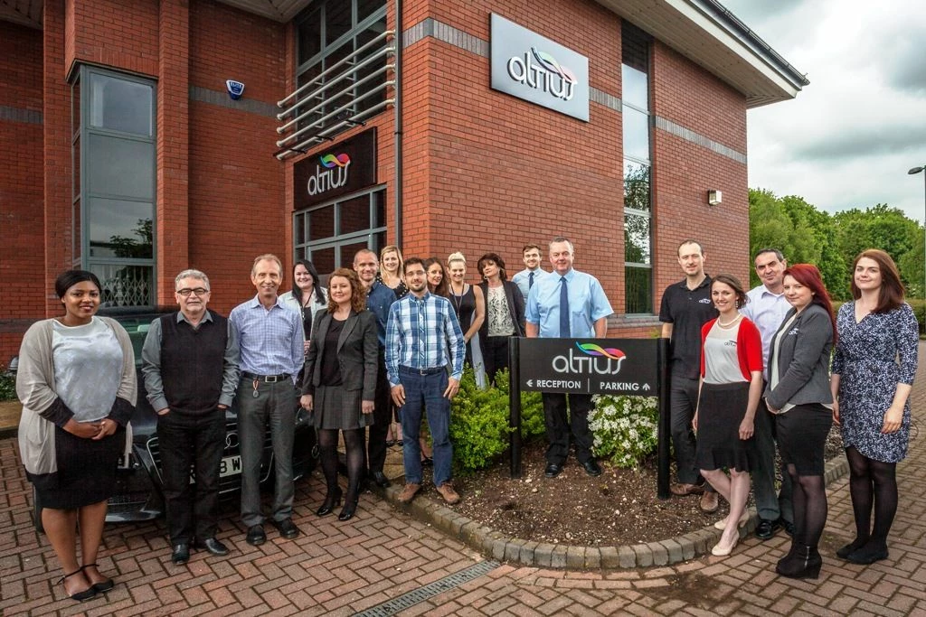 The growing Altius team outside their new office at Derby's Wyvern Business Park