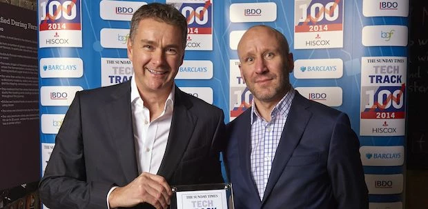 Richard Carter (CEO) & Neil Warman (CFO) collecting their Sunday Times Tech Track 100 award 