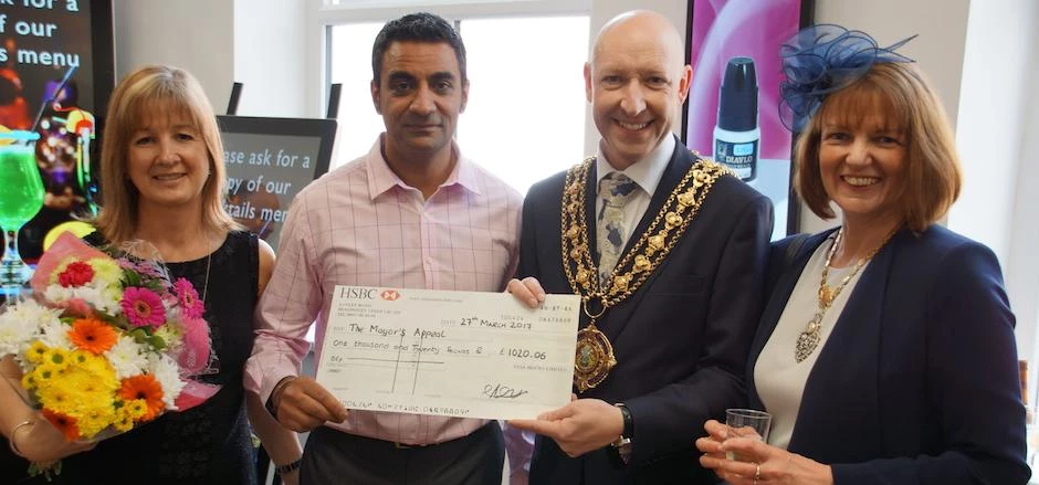 Carol French Deol, Avtar Singh (Managing Director), Mayor of Calderdale Howard Blagbrough and Mayor