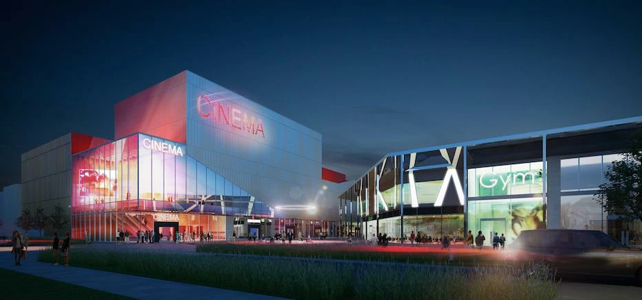 A CGI image of the multi-screen cinema at Thorpe Park Leeds.