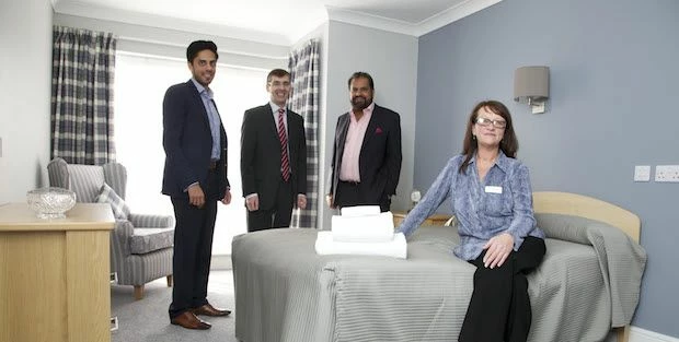 Michael Ladhar of Crown Care, Malcolm Swan of Lloyds Bank, Baldev Ladhar and Adele Stokes of Crown C