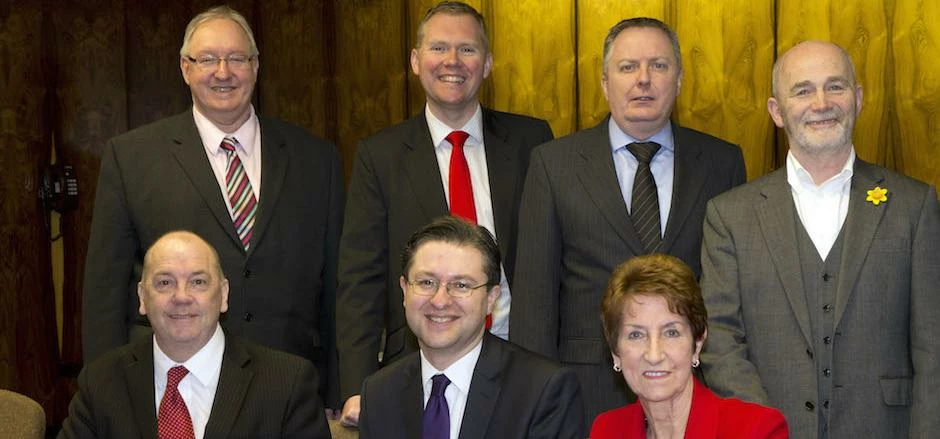 (back l-r) Cllrs Grant Davey (N'Land), Nick Forbes (Newc), Iain Malcolm (STyneside), Mick Henry (G'h