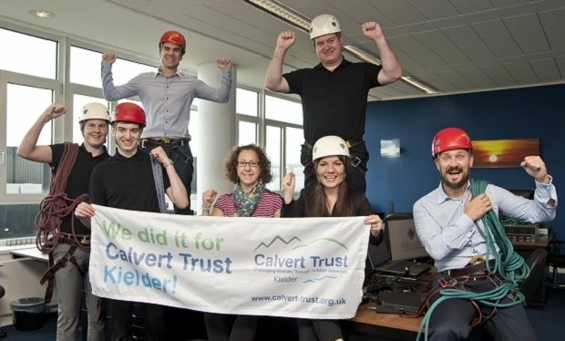 Forfusion Kielder Quest team with Calvert Trust fundraiser Hazel Ditchburn 