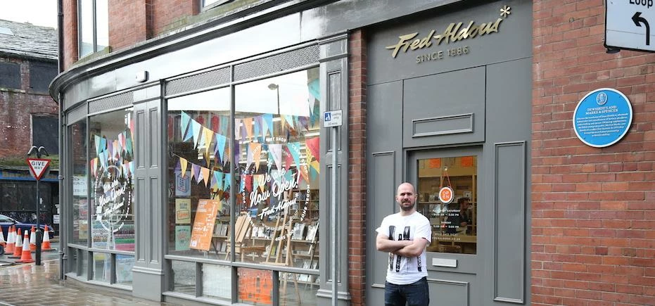 Mark Aldous, Director Fred Aldous Limited outside the newly launched shop.