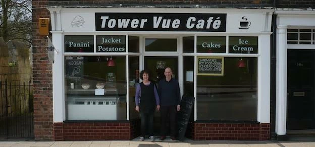 Rebecca and Terence Wensley outside Tower Vue Café, York