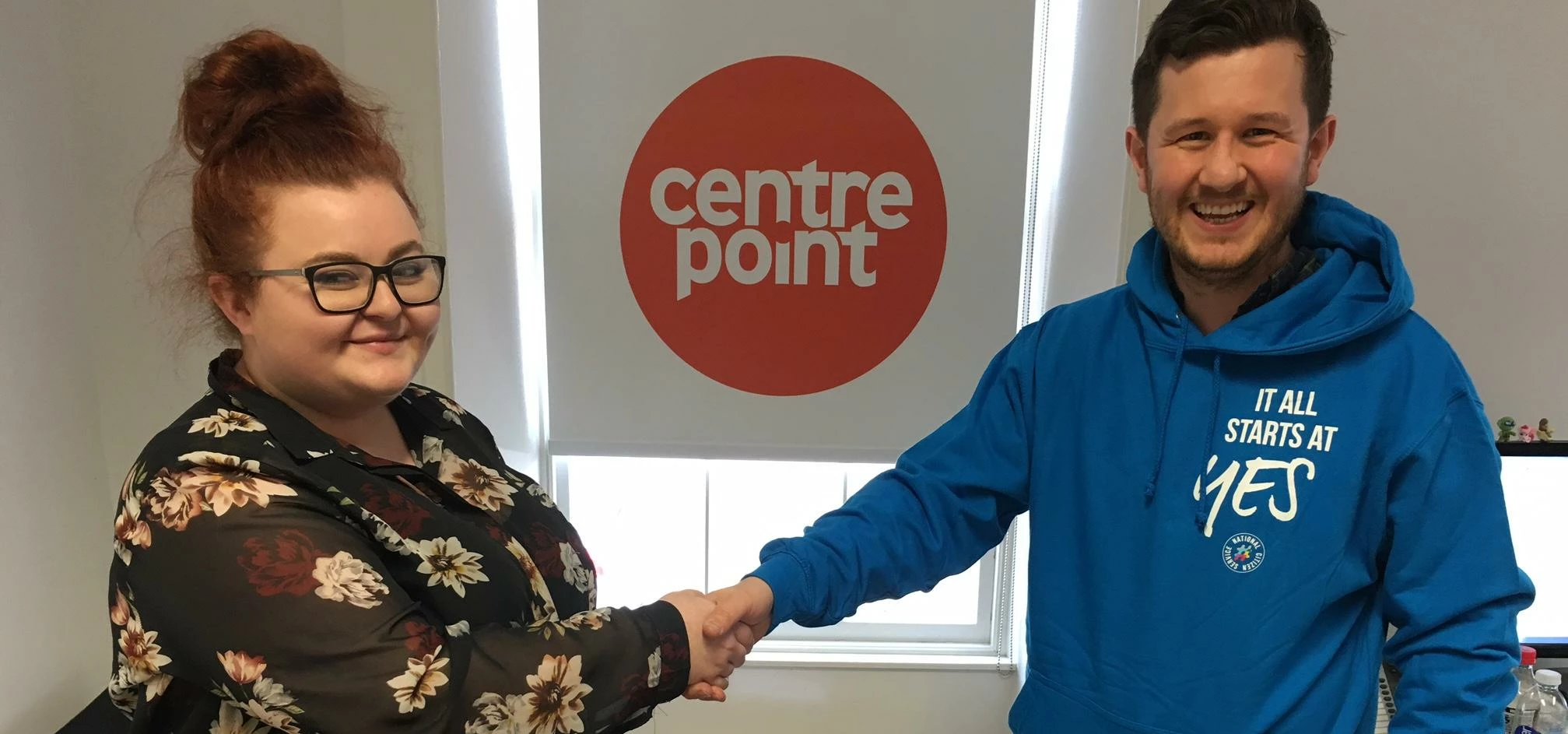 Amy Gormanley from Centrepoint collects the generous donations that teenage volunteers donated from