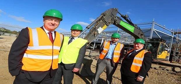 Photographed on the site of the new facilities at Ashington High School are (l-r) Ian Lavery MP; Rob