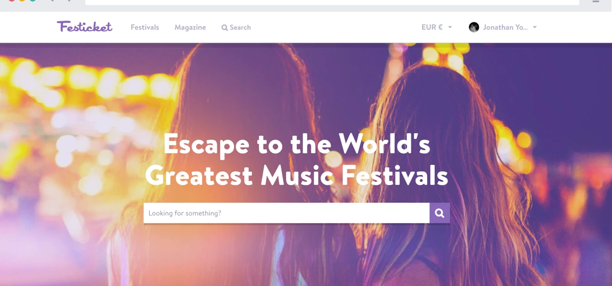 The homepage of Festicket who have just raised $6.3m in funding.